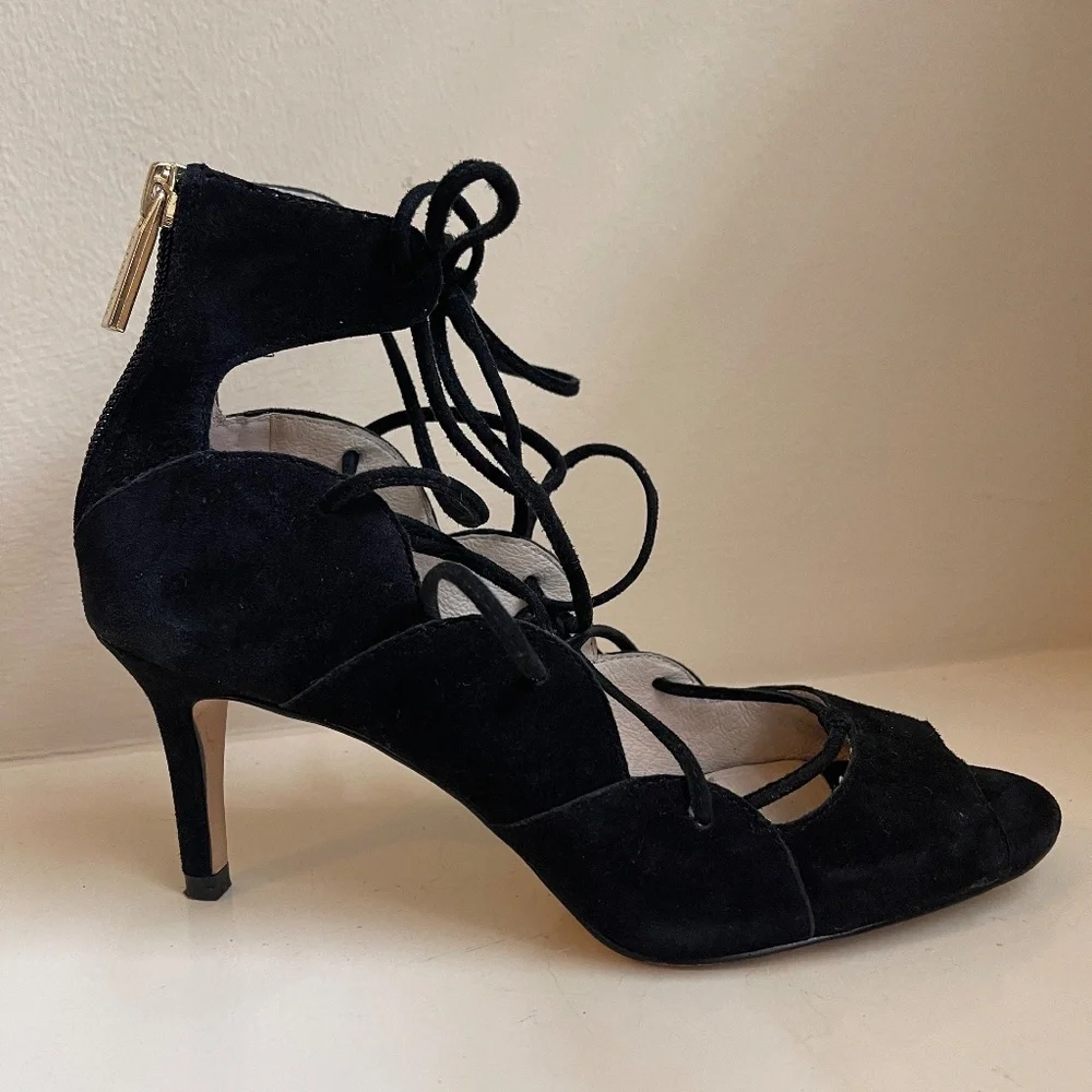 Louise et Cie Lace-Up Zip Back Stiletto Suede Sandals Black